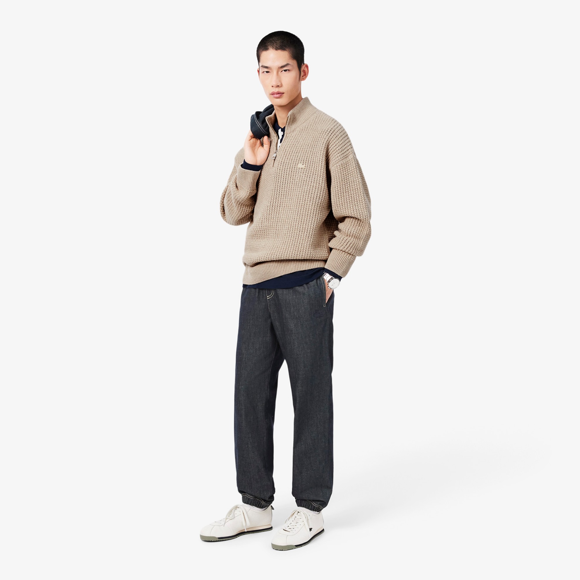 Εικόνα της Ανδρικό Wool High Zip Neck Πουλόβερ 