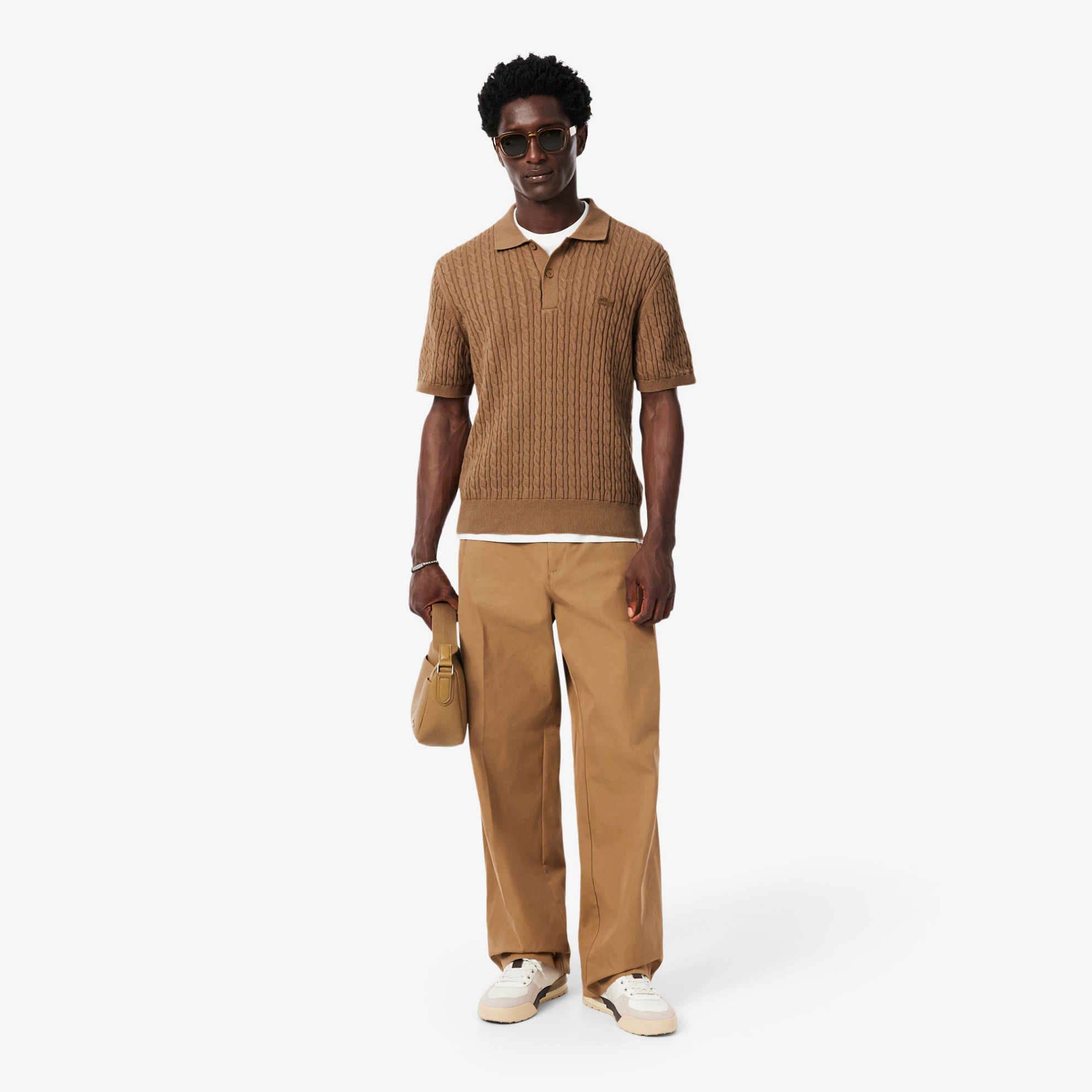 Εικόνα της Ανδρική Classic Fit Cable Knit Βαμβακερή Polo Μπλούζα 