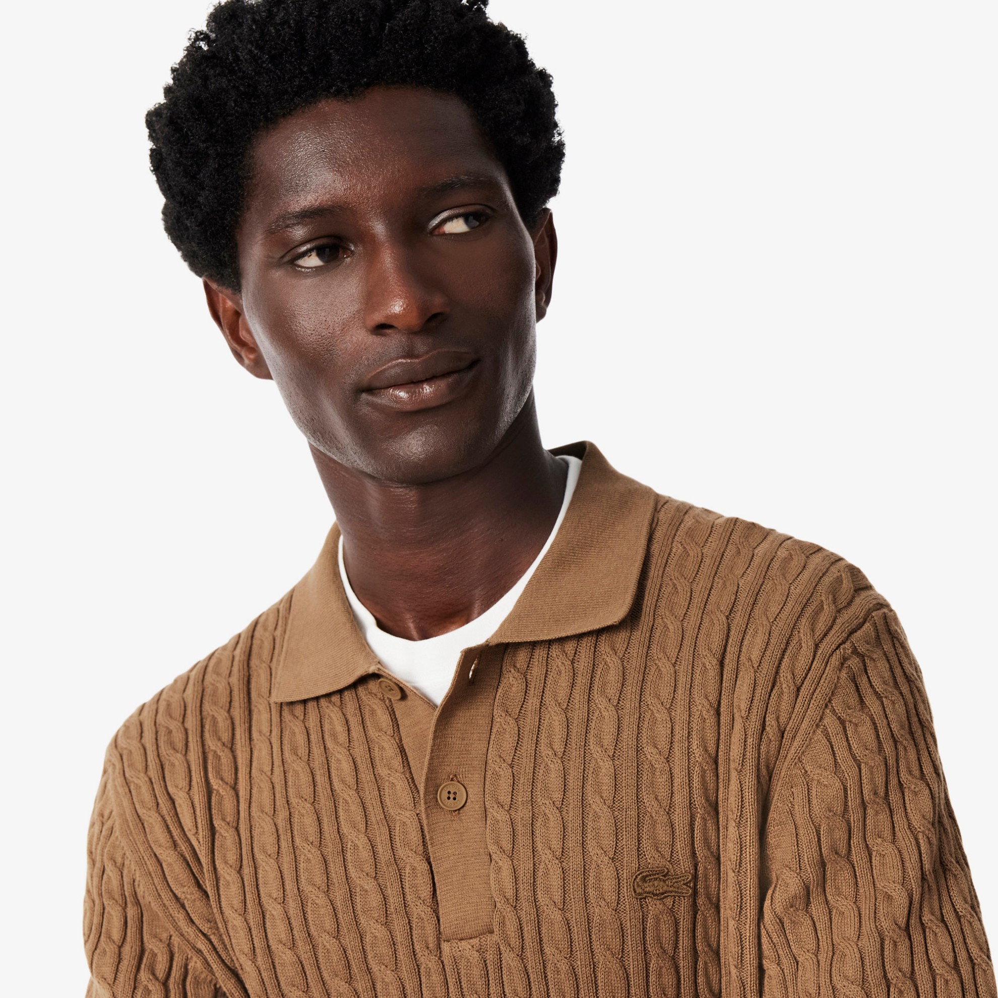 Εικόνα της Ανδρική Classic Fit Cable Knit Βαμβακερή Polo Μπλούζα 