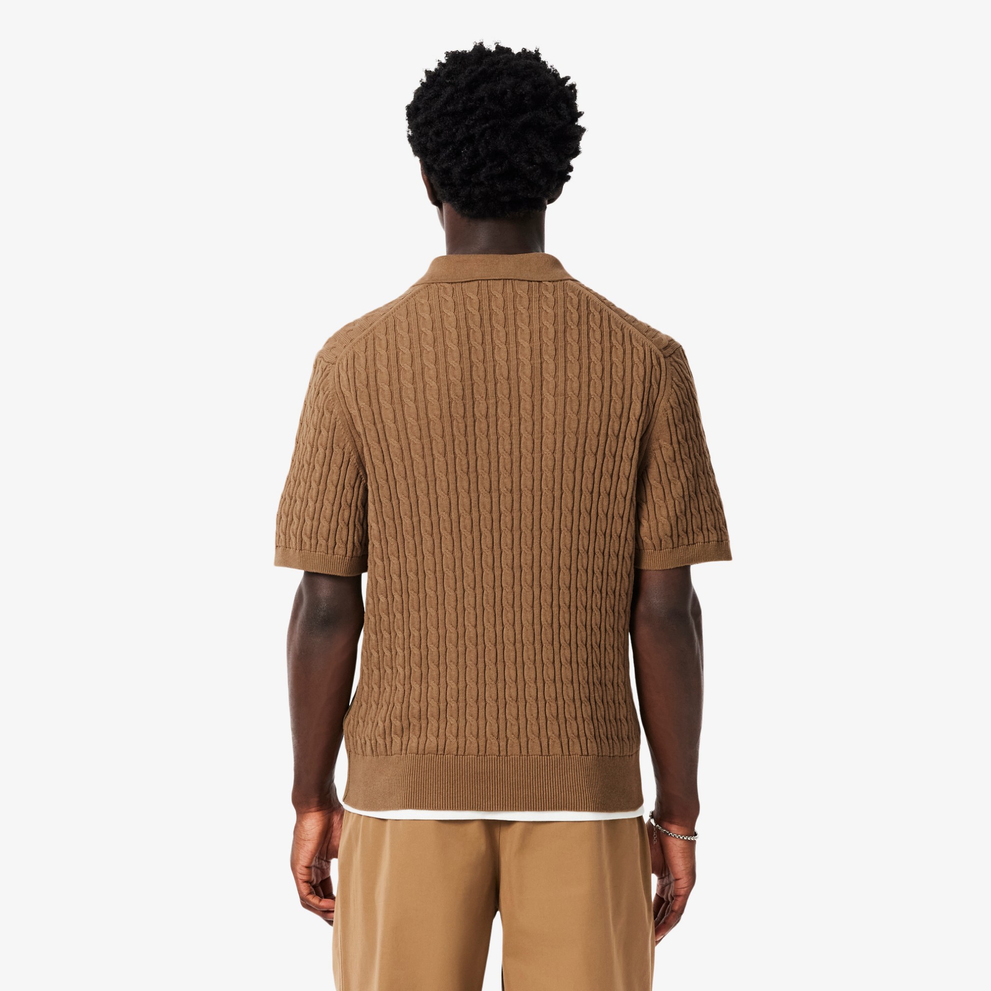 Εικόνα της Ανδρική Classic Fit Cable Knit Βαμβακερή Polo Μπλούζα 