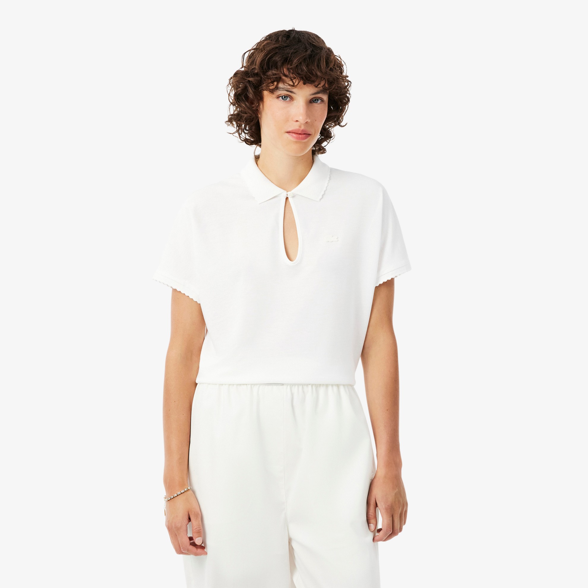 Εικόνα της Γυναικεία Relaxed Fit Scallop Trim Fluid Piqué Polo Μπλούζα 