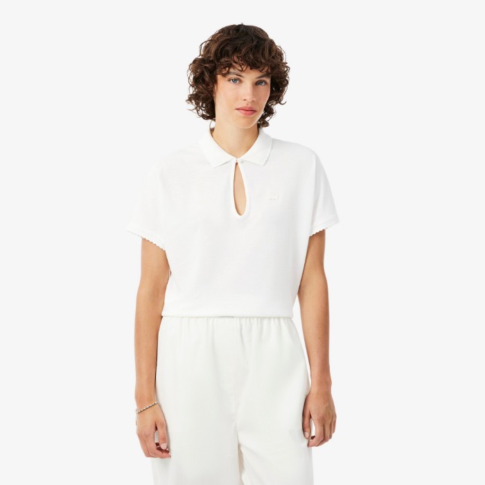 Εικόνα της Γυναικεία Relaxed Fit Scallop Trim Fluid Piqué Polo Μπλούζα 