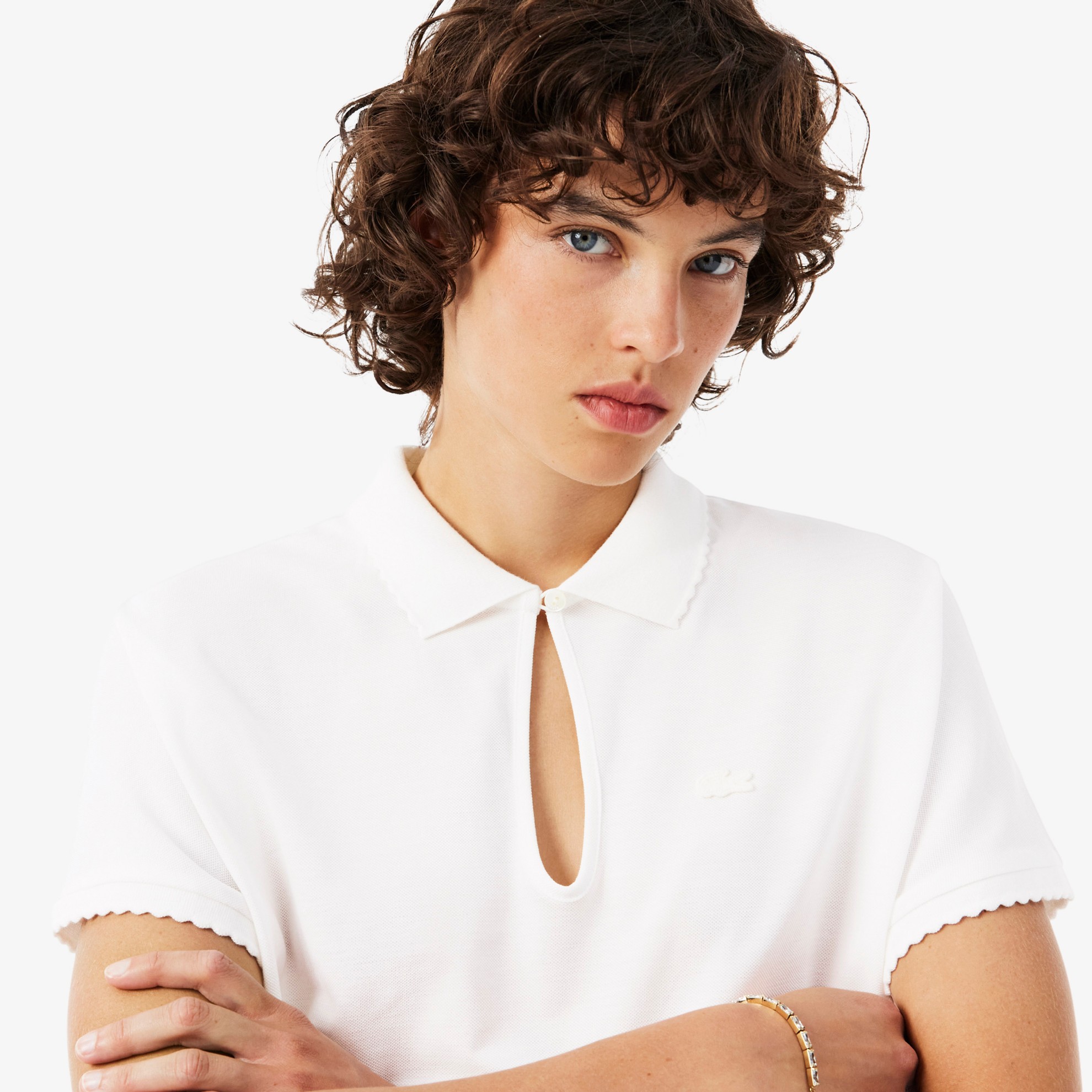 Εικόνα της Γυναικεία Relaxed Fit Scallop Trim Fluid Piqué Polo Μπλούζα 