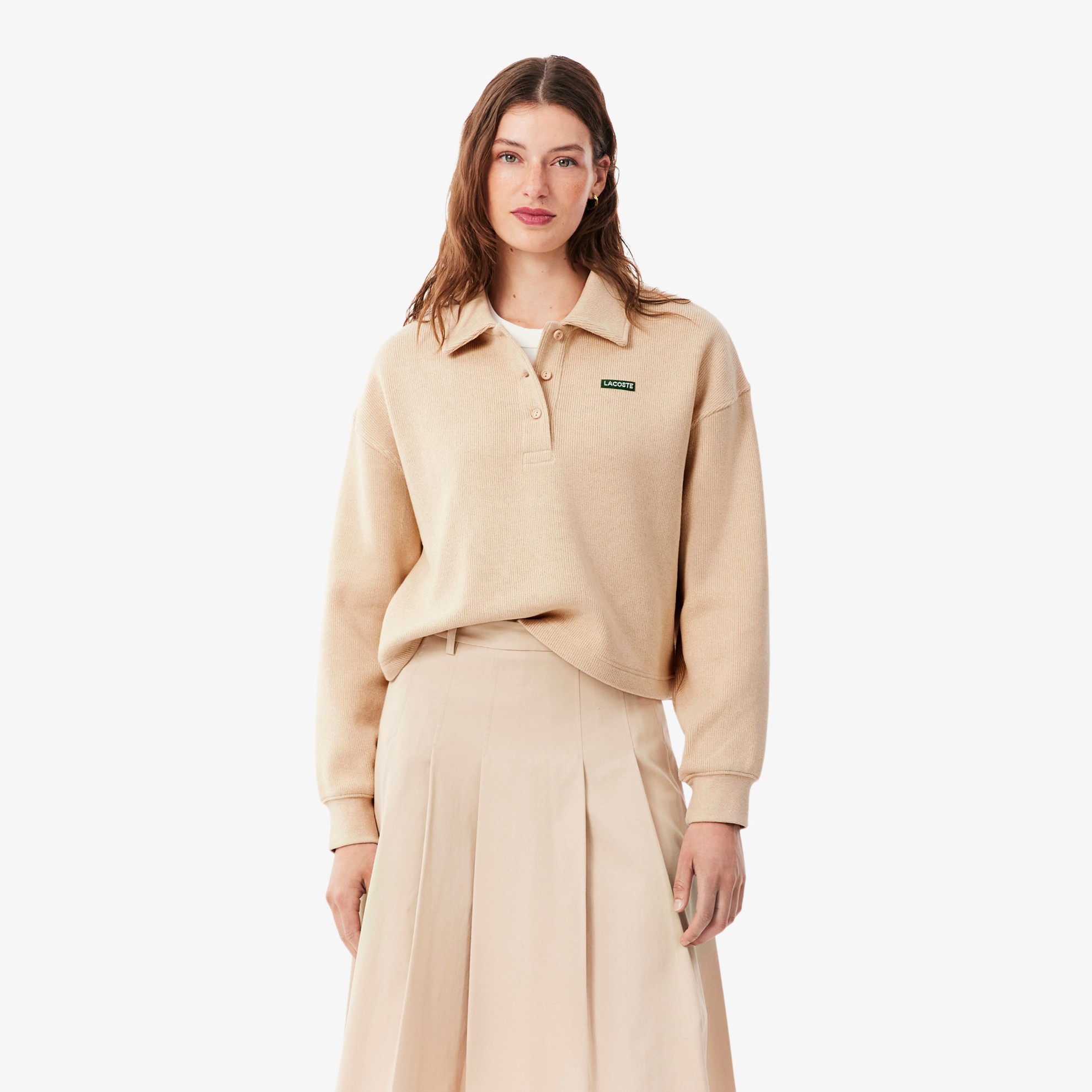 Εικόνα της Γυναικείο Oversized Ribbed Polo Collar Φούτερ 