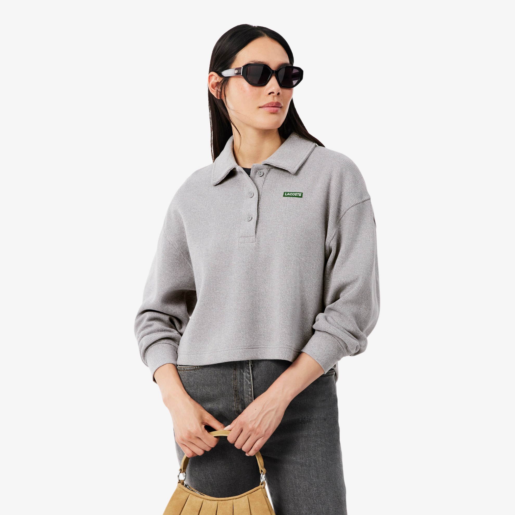 Εικόνα της Γυναικείο Oversized Ribbed Polo Collar Φούτερ 