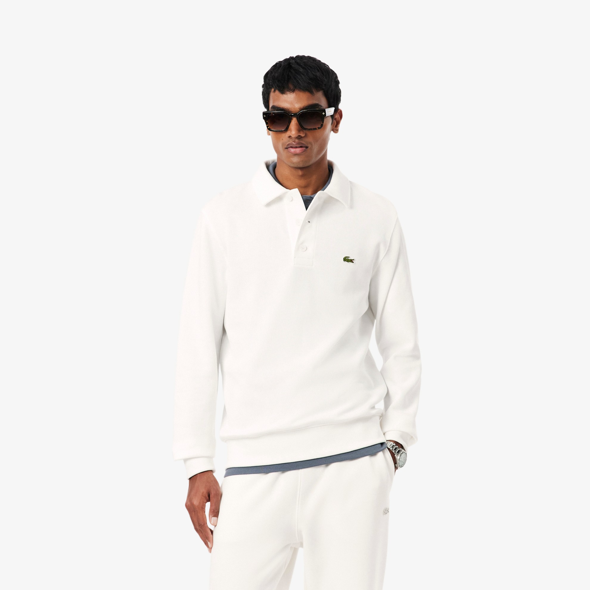 Εικόνα της Ανδρικό Ribbed Cotton Polo Collar Φούτερ 