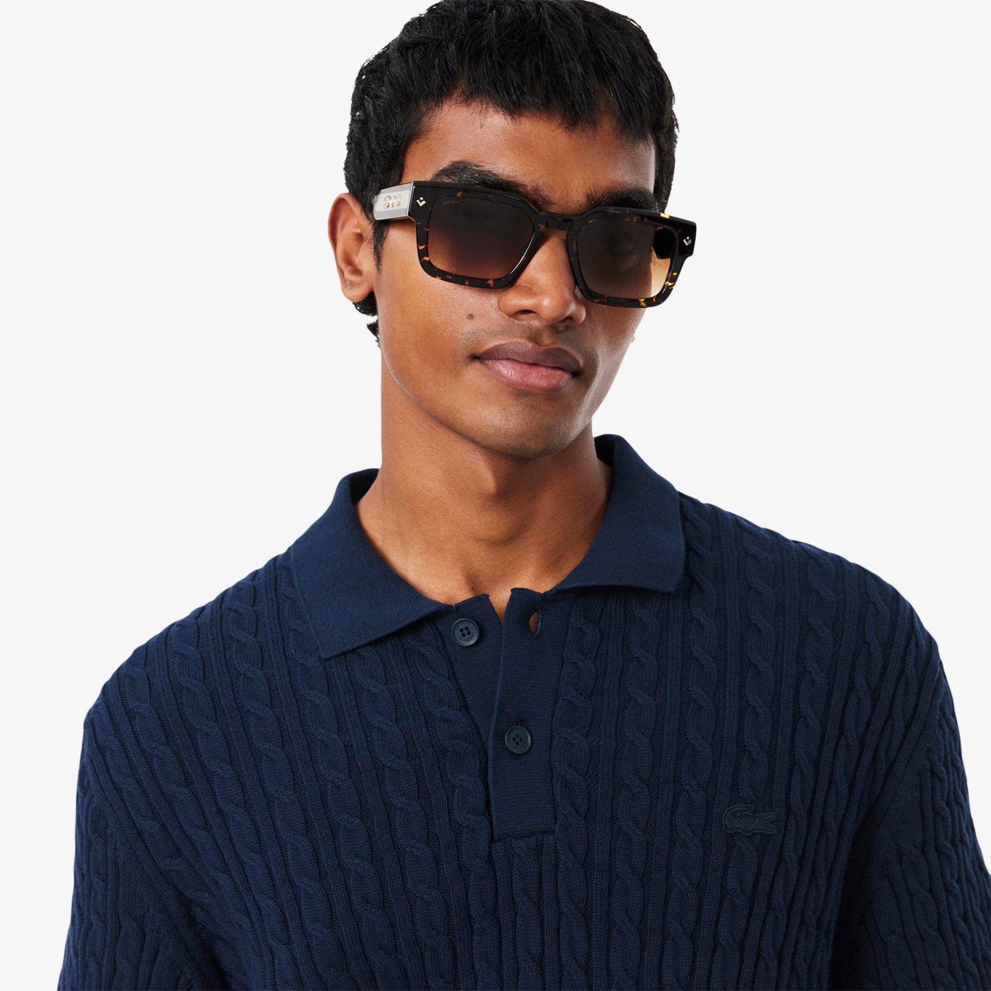 Εικόνα της Ανδρική Classic Fit Cable Knit Βαμβακερή Polo Μπλούζα 