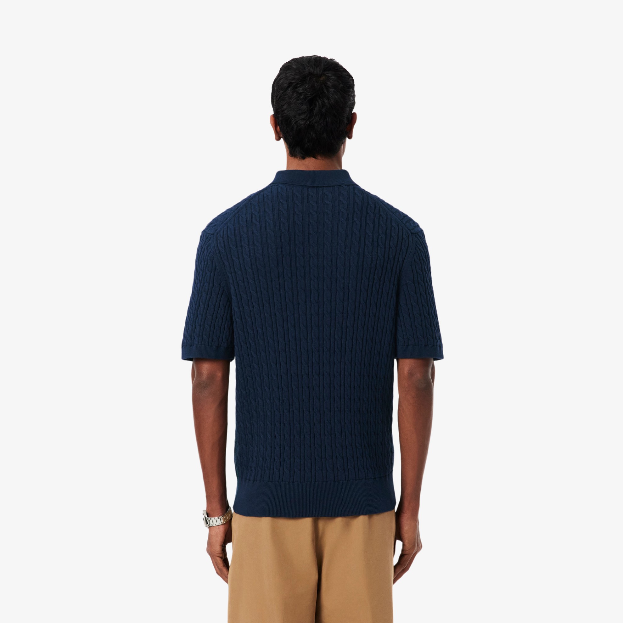 Εικόνα της Ανδρική Classic Fit Cable Knit Βαμβακερή Polo Μπλούζα 