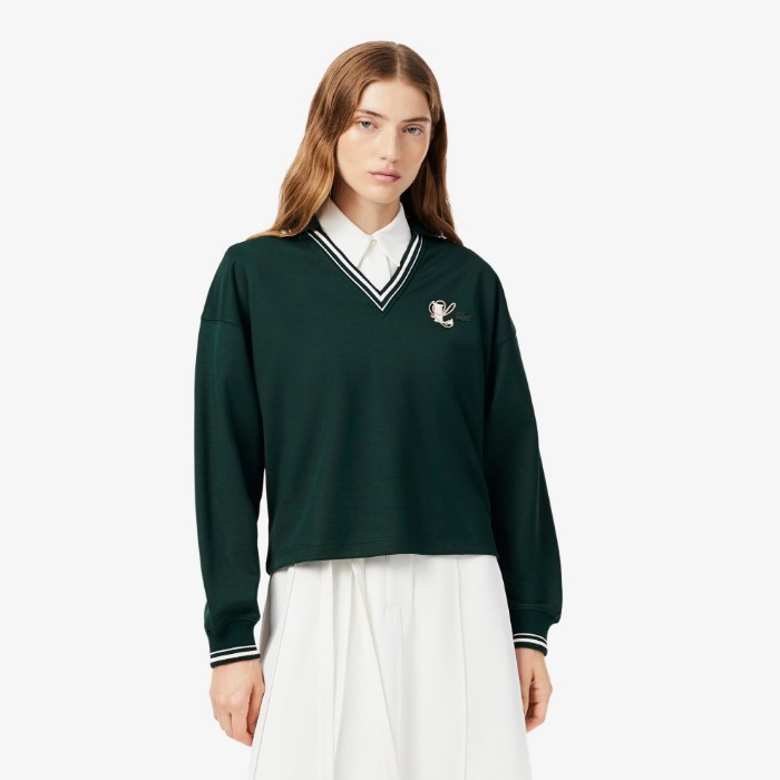 Εικόνα της Γυναικείο Oversized Embroidery Accent Polo Collar Φούτερ