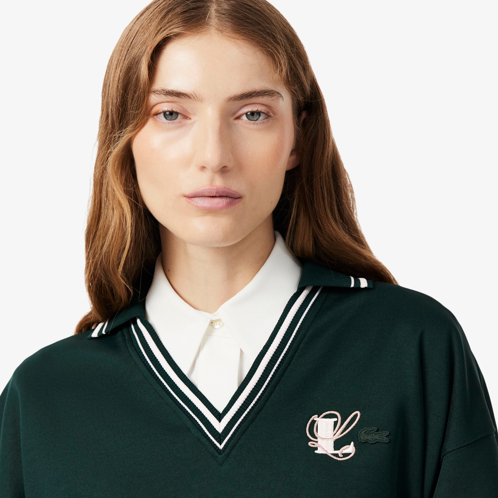 Εικόνα της Γυναικείο Oversized Embroidery Accent Polo Collar Φούτερ