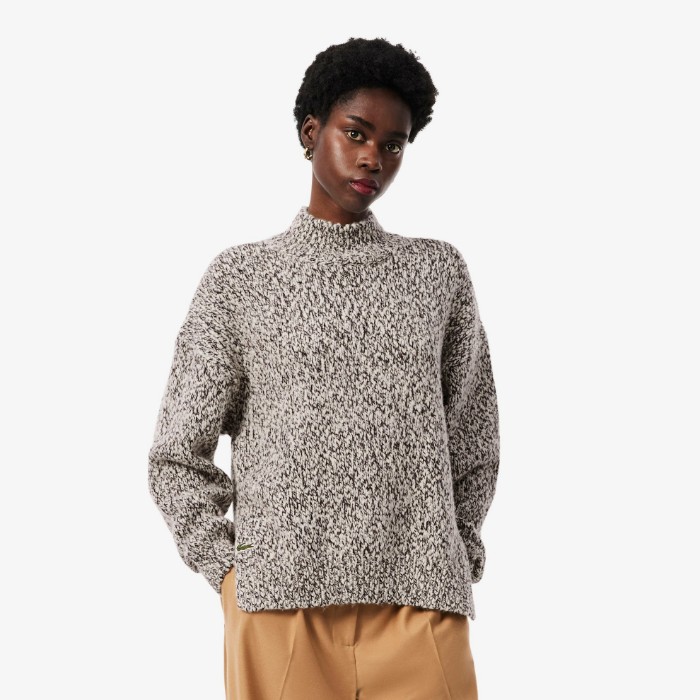 Εικόνα της Γυναικείο High Neck Mercerized Wool Knit Πουλόβερ