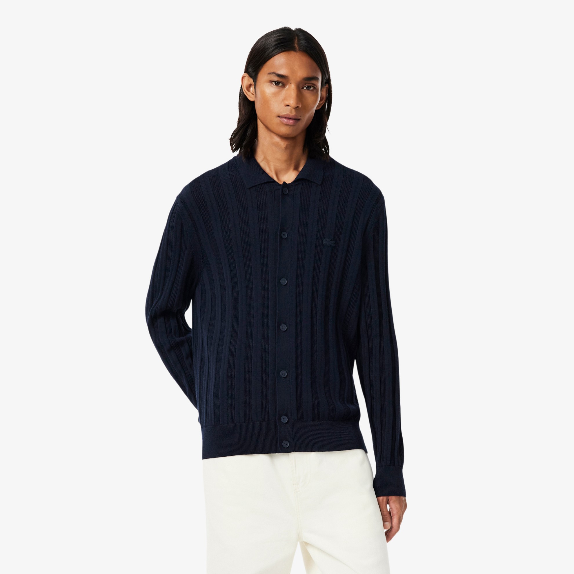 Εικόνα της Ανδρικό Fluid Ribbed Polo Collar Cardigan