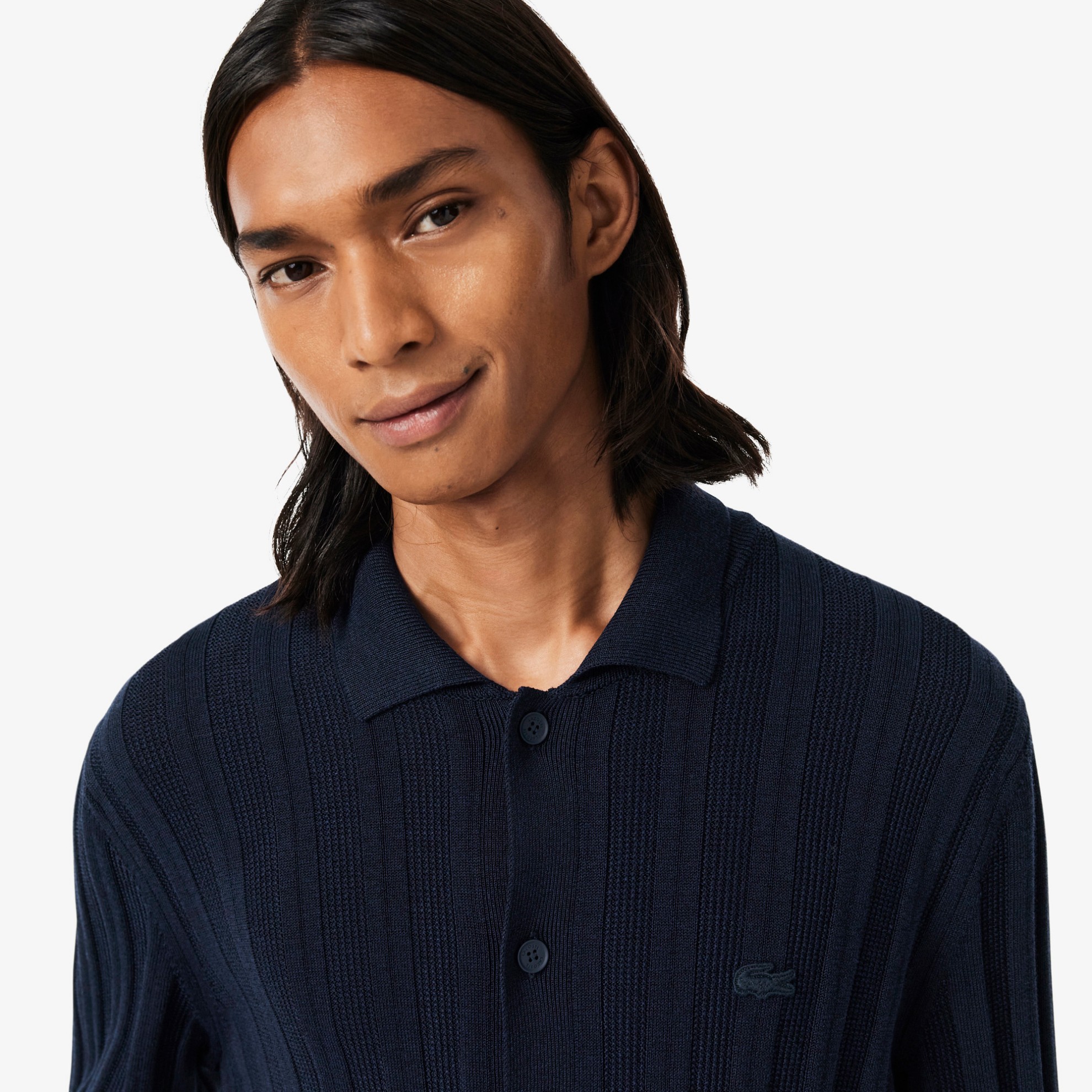 Εικόνα της Ανδρικό Fluid Ribbed Polo Collar Cardigan